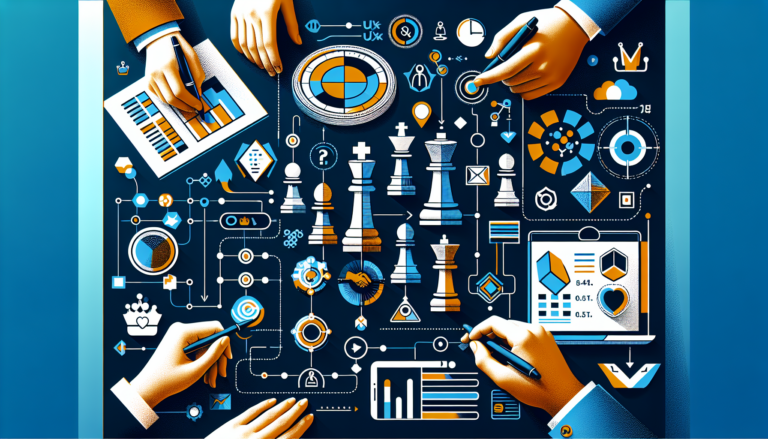 Modern graphic of UI/UX design integration with business strategy, showing improved customer engagement and decision-making.